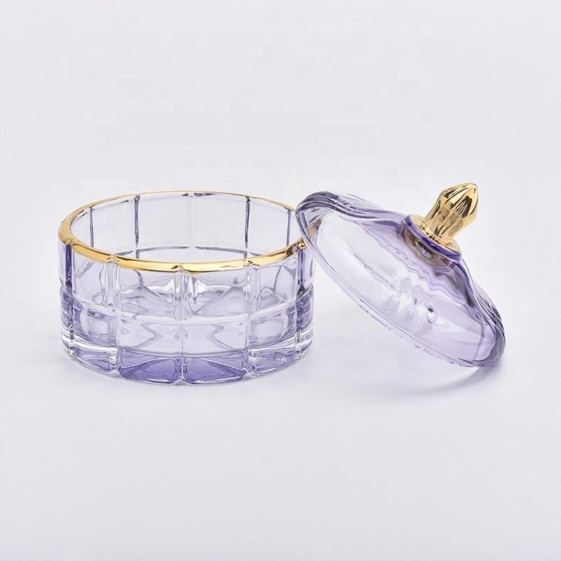 Lavender purple glass candle jars with glass lid wholesale for home decoration