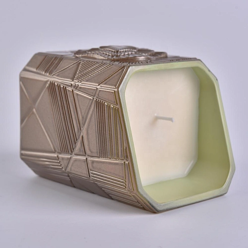 Home decoration Trapezoid brass Glass candle jars