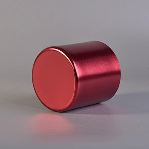 red metal candle container, votive candle jars