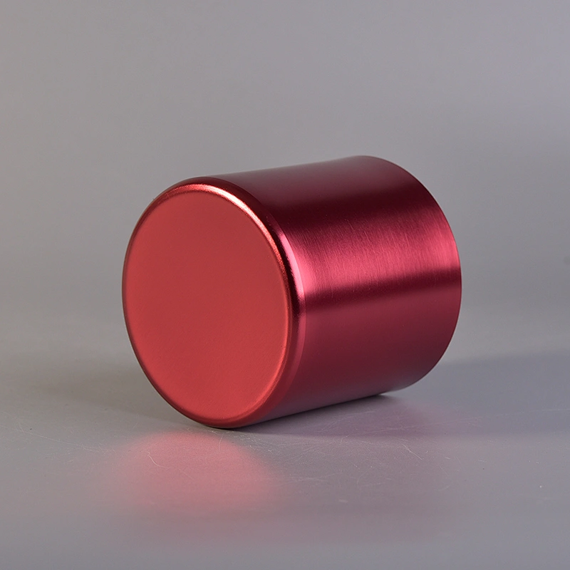 red metal candle container, votive candle jars
