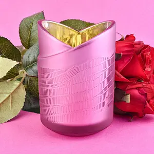 pink luxury glass candle holder electroplated candle jar in heart shape