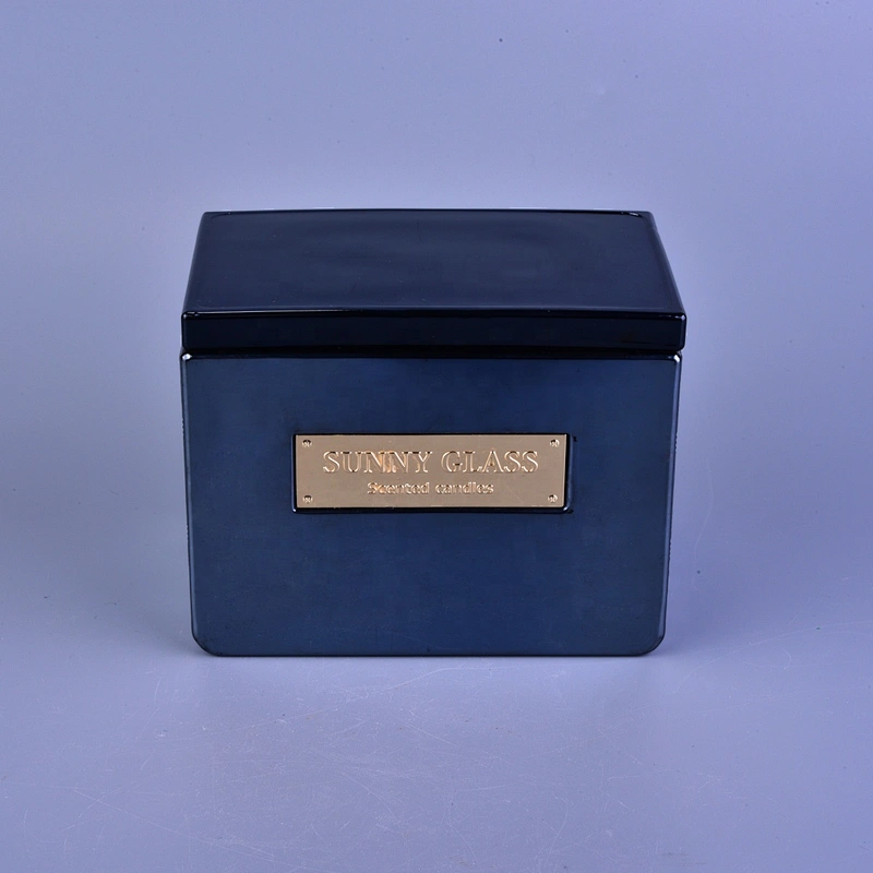 Sunny luxury square scented glass candle jar with lid home decoration