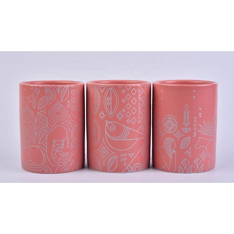 warm peach glazing ceramic candle jars with silver printing