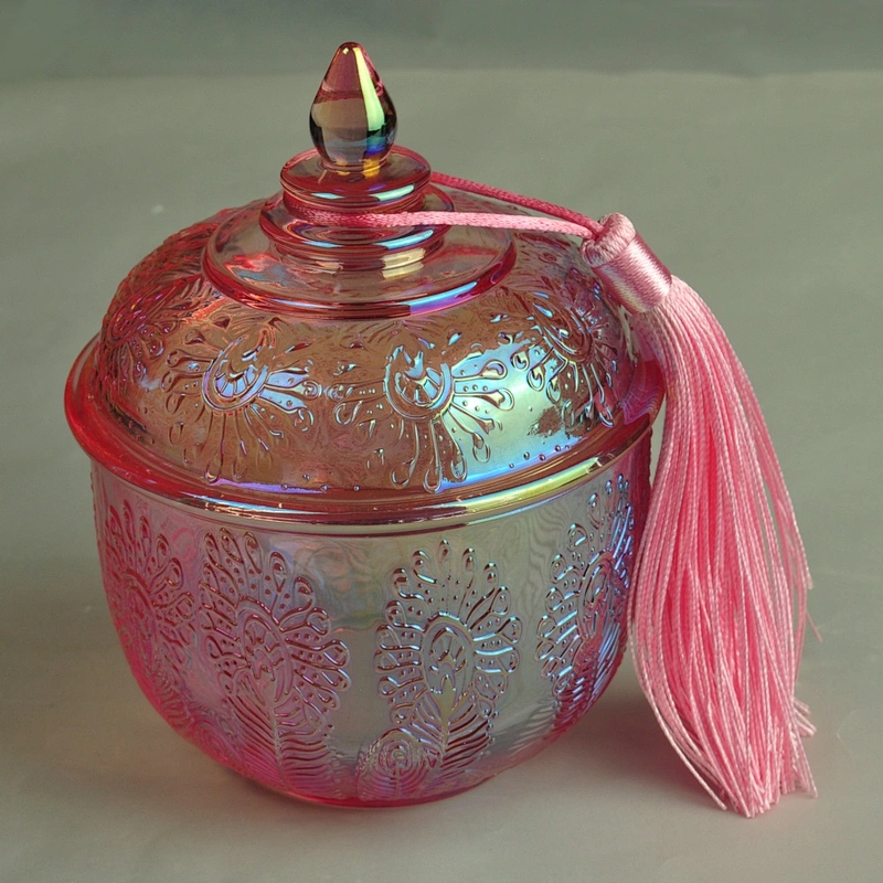 8oz 10oz Sunny pink decorative luxury glass candle vessel with lid