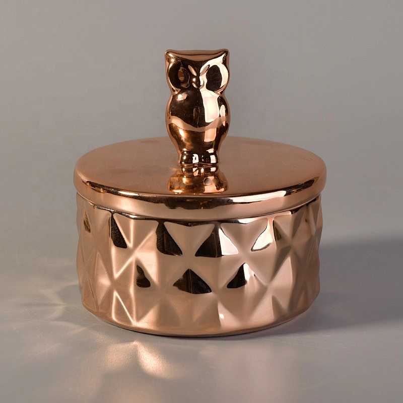 Electroplating ceramic candle container with gold lid wholesales