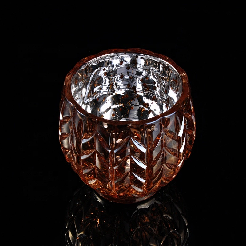 Wholesales brown mercury glass candle holders leaves pattern home decoration