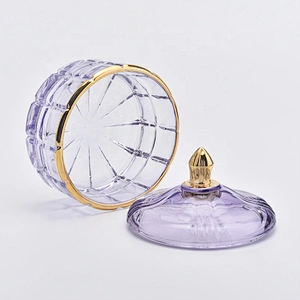 Lavender purple glass candle jars with glass lid wholesale for home decoration