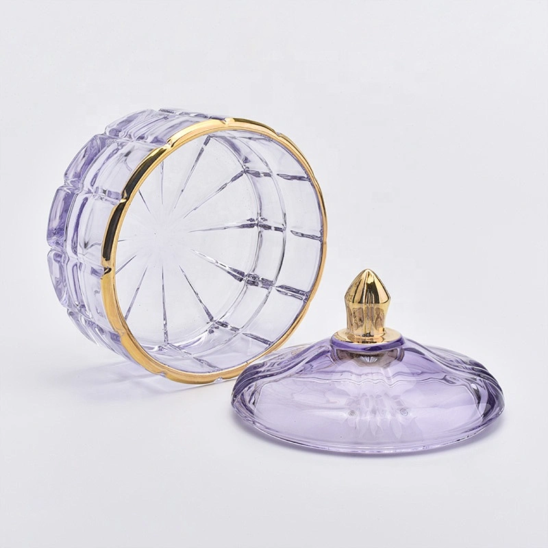 Lavender purple glass candle jars with glass lid wholesale for home decoration