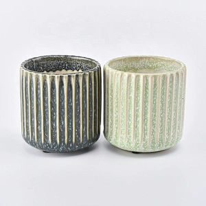400ml Christmas Green striped ceramic candle jars church candle tin holder home decor