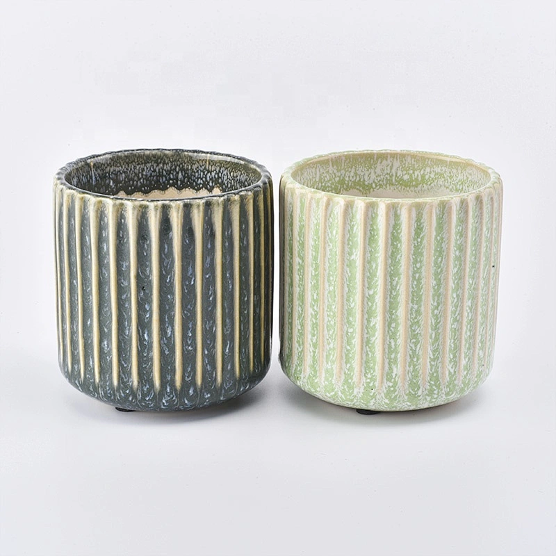 400ml Christmas Green striped ceramic candle jars church candle tin holder home decor