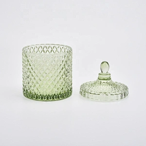 Green Diamond Glass Candle Jars with Glass Lids Home Decor Wholesales