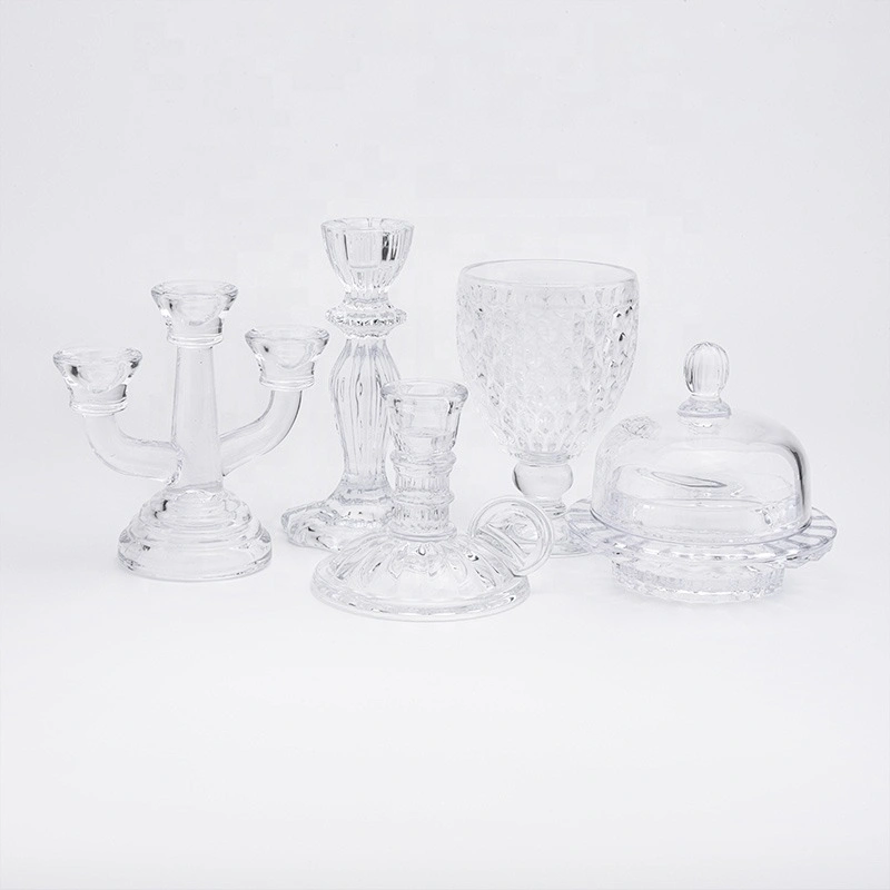 Clear high candlestick glass votive candelabra home decoration wholesale