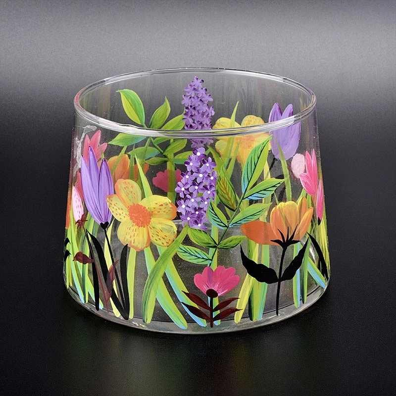 Transparent flower pattern candle vessel tea light glass candle jar vase wedding decor in bulk