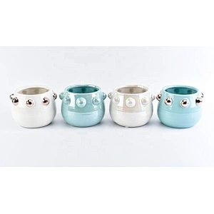 Wholesale White Ceramic Candle Holder with Metallic Dotted Bulge Home Decoration