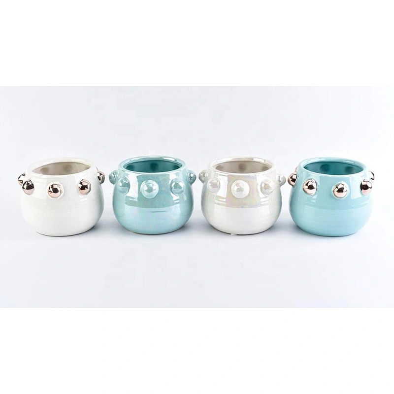 Wholesale White Ceramic Candle Holder with Metallic Dotted Bulge Home Decoration