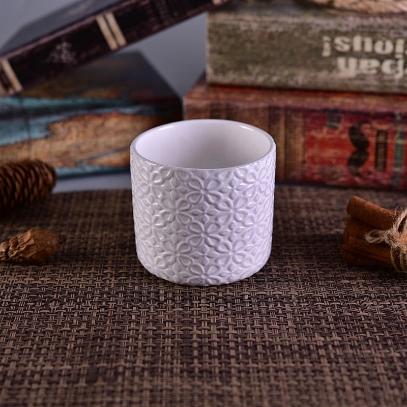 Flower pattern White matte scented ceramic candle jars