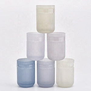 Cylinder customized striped glass candle holder home decoration