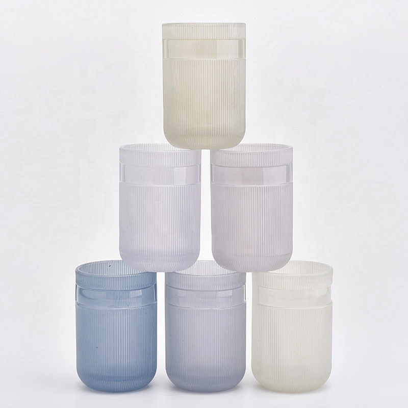 Cylinder customized striped glass candle holder home decoration