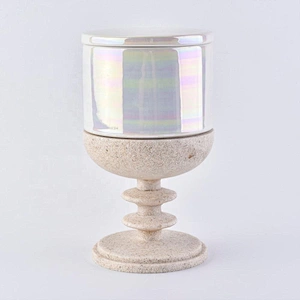 Iridescent Ceramic Candle Holder with Lid and Resin Base Home Decoration Pieces