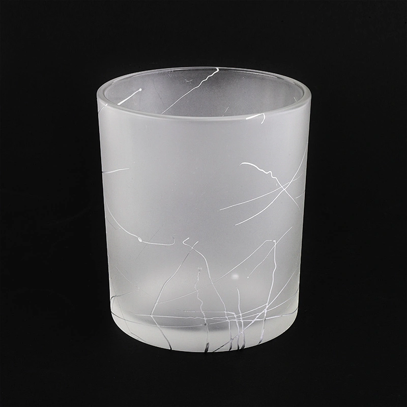 frosted cylinder glass vessel 12 oz glass candle jar wire drawing finish