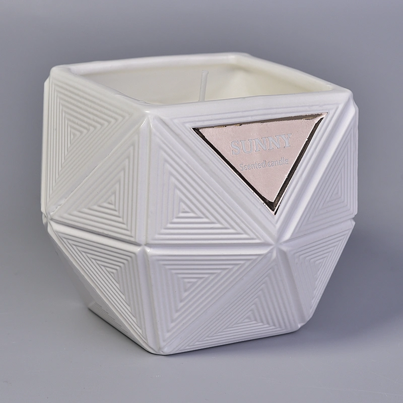 10oz 20oz Manufacturer custom white Hexagon candle ceramic jar