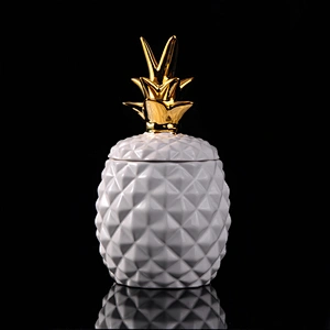white ceramic candle jar pineapple container with gold lid
