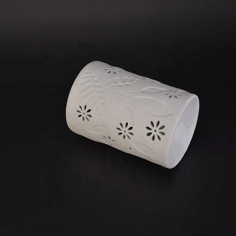 Cylinder flower custom ceramic hollow candle holder wholesales