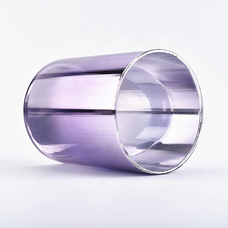 purple cylinder glass candle container,  electroplating glass votive candle holder in bulk