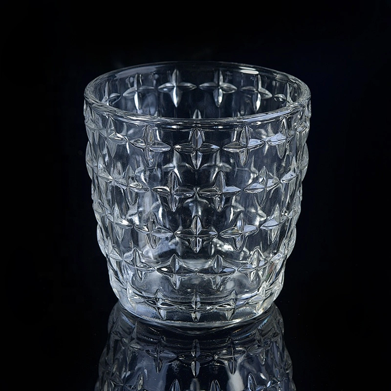 Transparent embossed candle bottles glass candle cup in bulk