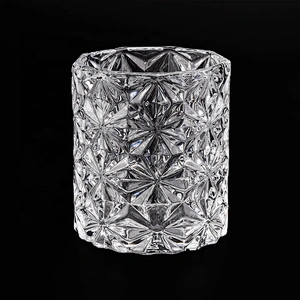 Wholesale cylinder glass snowflake embossed candle  holders home decoration