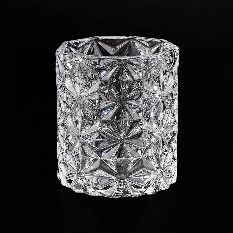 Wholesale cylinder glass snowflake embossed candle  holders home decoration