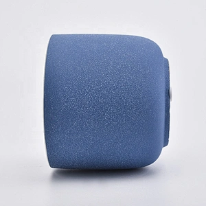 Unique cylinder matte blue ceramic candle holders