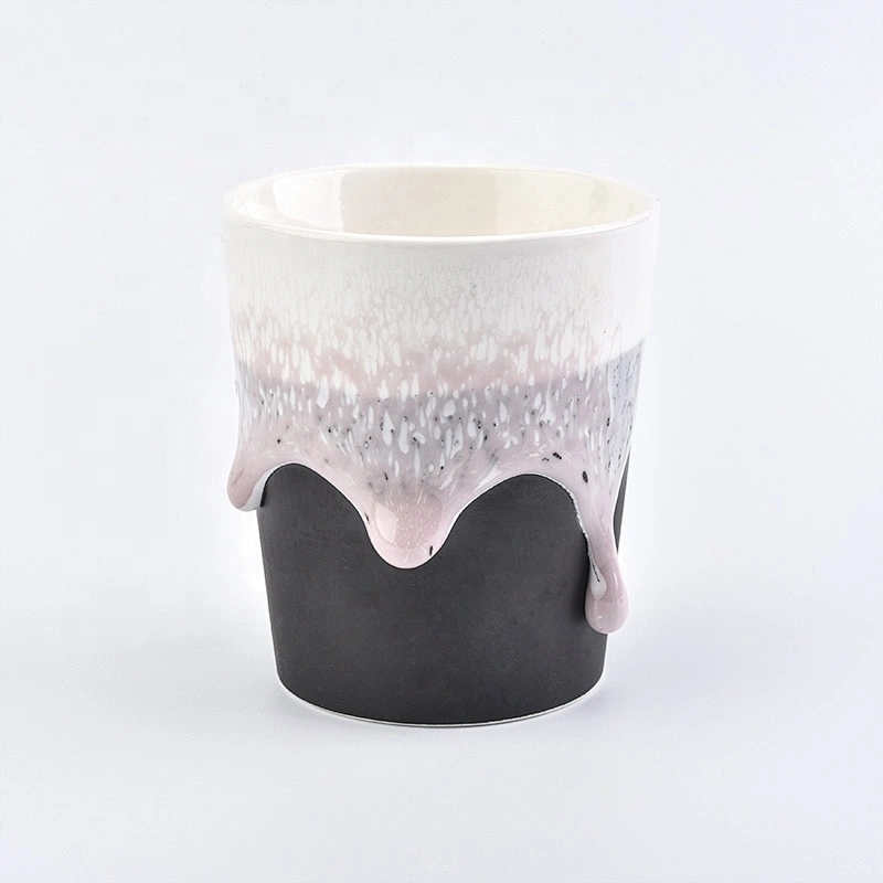 Frosted handmade printing ceramic candle jars tea light candle container with metal lid home decor