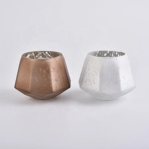 Home decoration vintage geo frosted glass candle holders 10oz 20oz