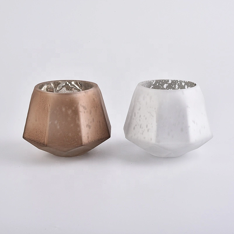 Home decoration vintage geo frosted glass candle holders 10oz 20oz