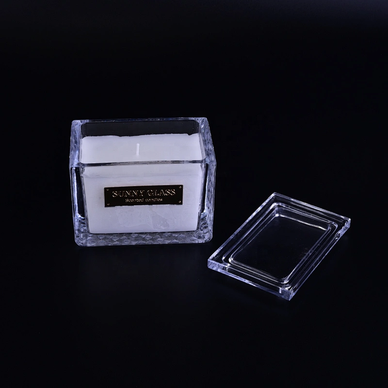 Sunny luxury custom crystal scented square glass candle holder and lids