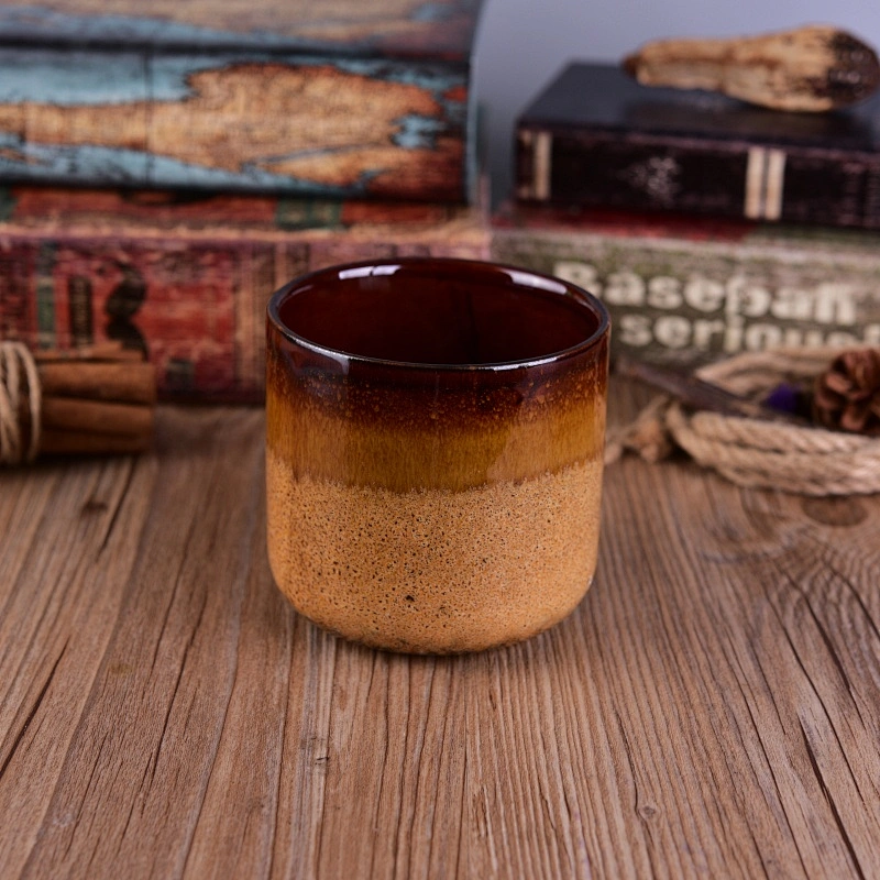 Cylinder brown ceramic candle jars wholesales