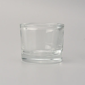 thick glass candle vessel, transparent candle holder