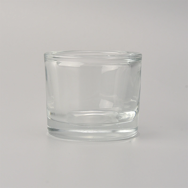thick glass candle vessel, transparent candle holder