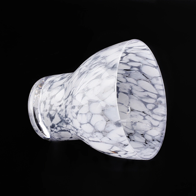 8 oz glass vessel with matte white pattern,  glass candle jar hand made
