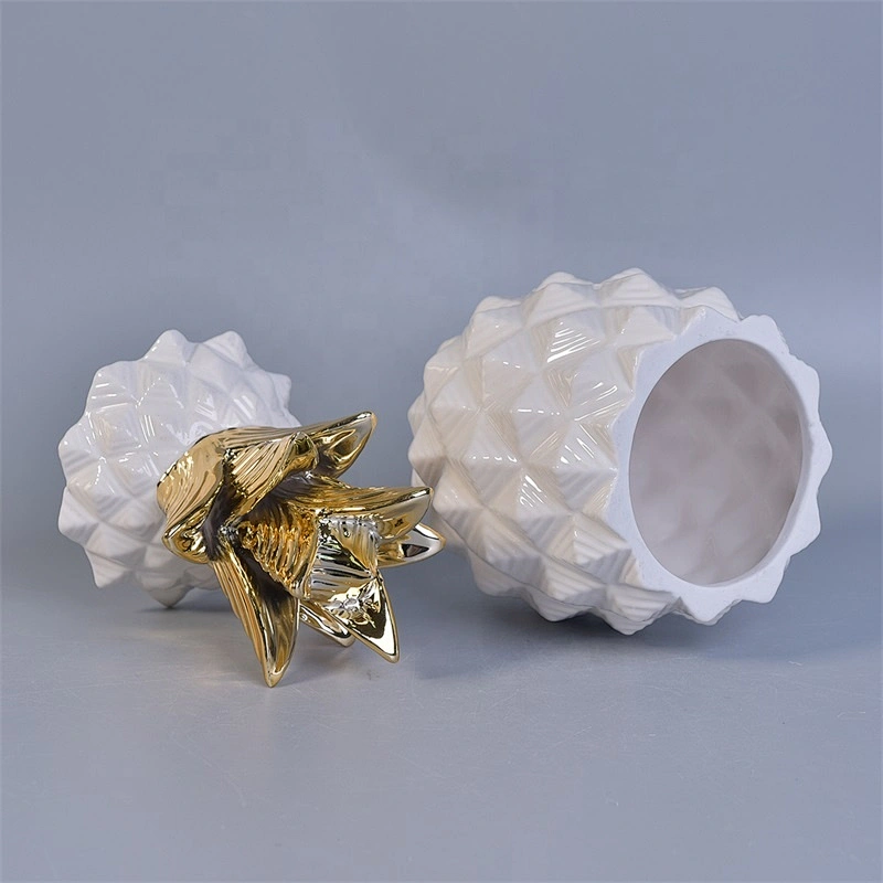 Pineapple-shape Geo cut ceramic votive candle container customized candle holders with lid home decor suppliers