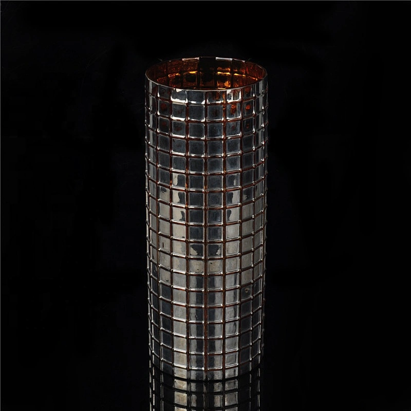 Grid pillar glass candle holders gold home decoration wholesale