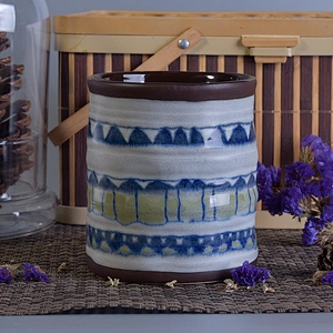 Vintage glaze painted ceramic candle jar cylinder home decoration