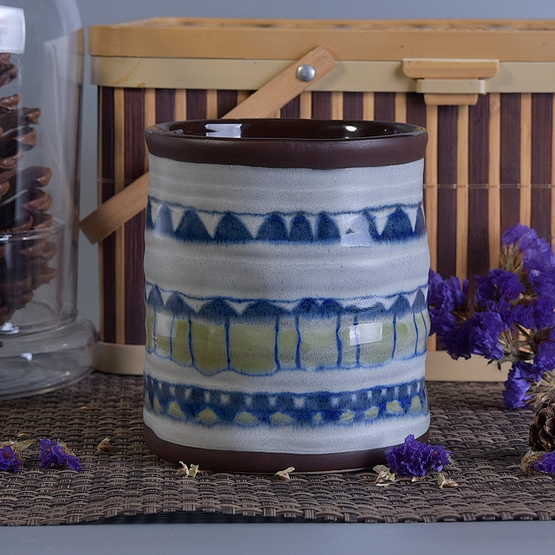 Vintage glaze painted ceramic candle jar cylinder home decoration