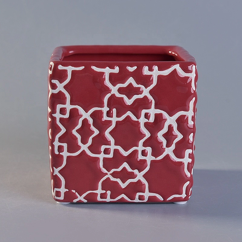 Vintage glazed square ceramic tealight candle jar candle holders home decoration wholesale