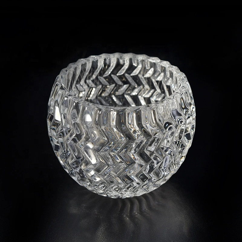 Embossed round Glass Candle container tea light candle bowl home Decor in bulk
