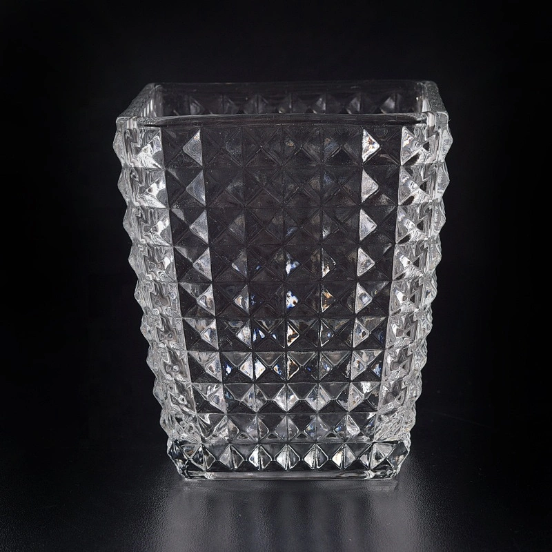 Engraving square Glass Candle jar clear candle Holder home Decoration