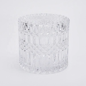 Clear engraving votive candle jar glass candle holder with lid home decoration