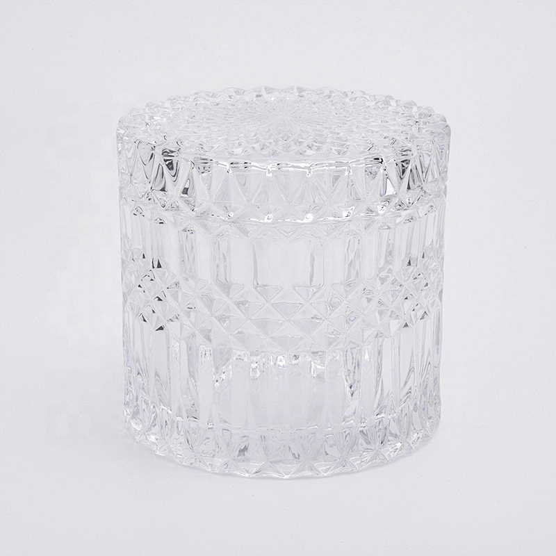 Clear engraving votive candle jar glass candle holder with lid home decoration