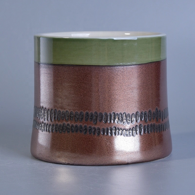 Brown glazed painted ceramic candle holder for home decor